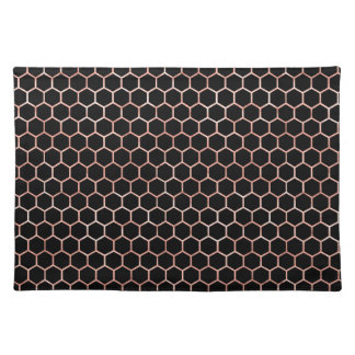 Modern Elegant Black & Gold Bee Honeycomb Pattern Cloth Placemat