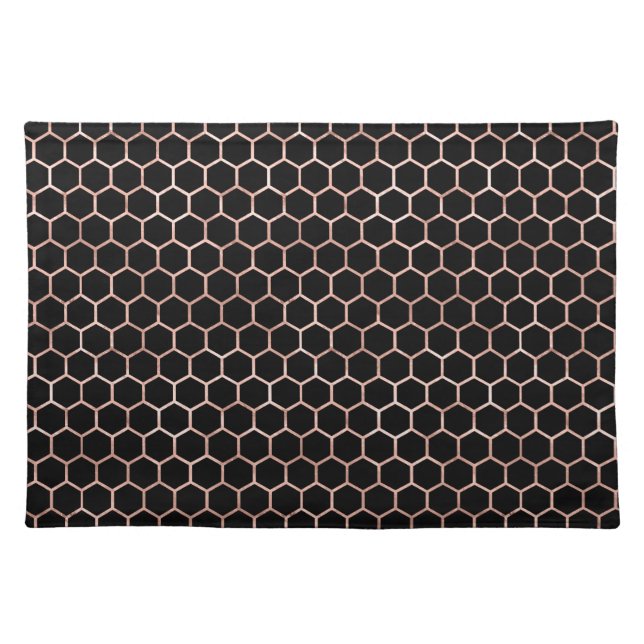 Modern Elegant Black & Gold Bee Honeycomb Pattern  Cloth Placemat (Front)