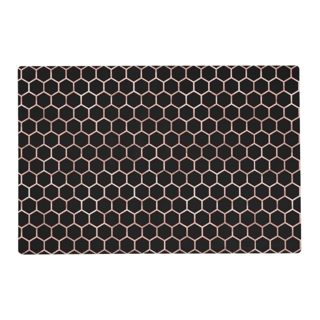Modern Elegant Black & Gold Bee Honeycomb Pattern Placemat (Front)