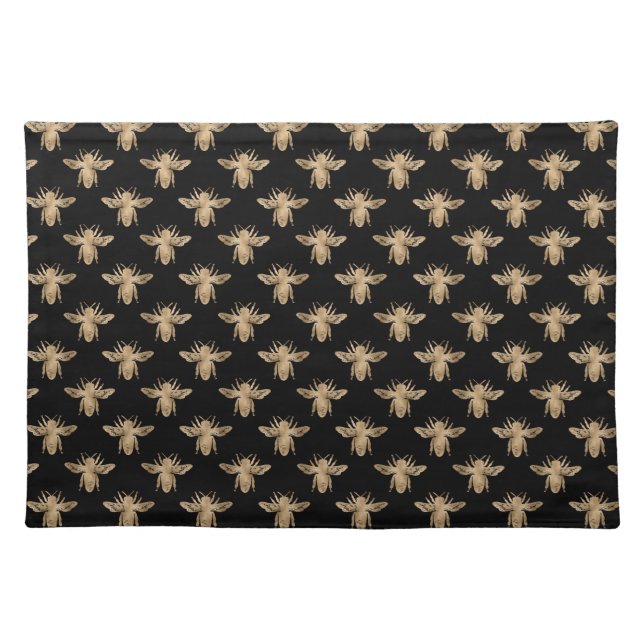 Modern Elegant Black & Gold Bee Pattern Placemat (Front)