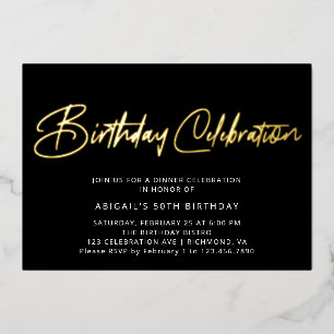 Modern Elegant Black & Gold Birthday Celebration Foil Invitation
