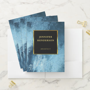 Modern elegant black gold blue ice professional pocket folder