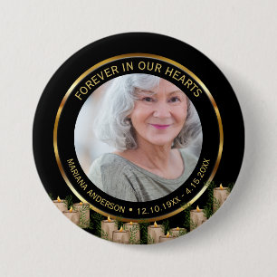 Modern Elegant Black & Gold Candles Memorial Button