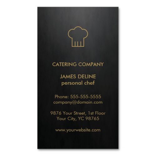 Modern Elegant Black Gold Catering Chef Magnetic Business Card