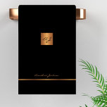 Modern Elegant Black Gold Chic Monogrammed Stripes Bath Towel Set at Zazzle