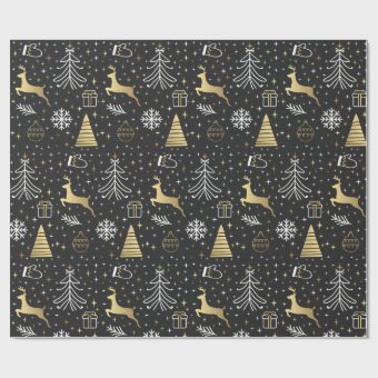 Modern Elegant Black Gold Christmas Wrapping Paper | Zazzle