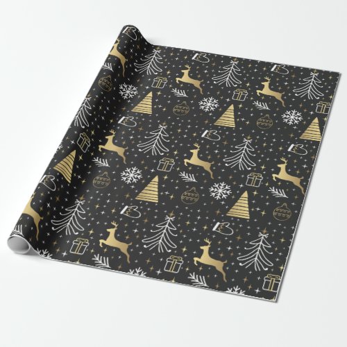 Modern Elegant Black Gold Christmas Wrapping Paper