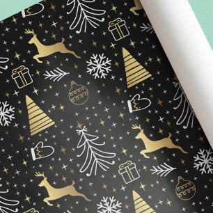 Modern Elegant Black Gold Christmas Wrapping Paper