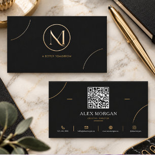 Modern Elegant Black Gold Circle Logo Business Card