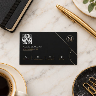 Modern Elegant Black Gold Circle Logo Business Card