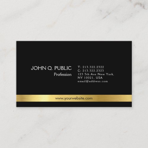 Modern Elegant Black Gold Clean Plain Business Card