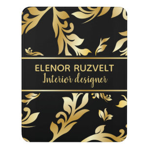 Modern elegant black gold damask floral design door sign