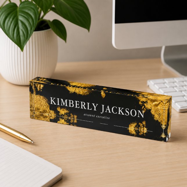 Modern Elegant Black Gold Desk Name Plate (Modern Elegant Black Gold Desk Name Plate)