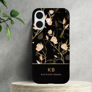 Modern Elegant Black Gold Floral Pattern  iPhone 16 Case