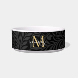 Modern Elegant Black Gold Floral Script Monogram Bowl
