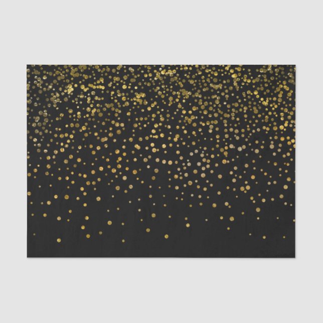 Modern Elegant Black Gold Foil Confetti Dots Tissue Paper (Front)