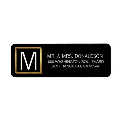 Modern Elegant Black Gold Frame Monogram Initials Label