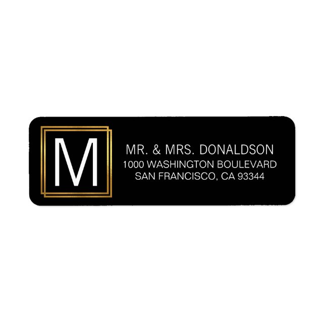 Modern Elegant Black Gold Frame Monogram Initials Label (Front)