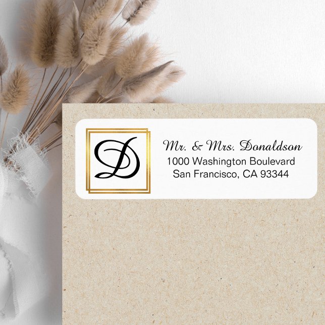 Modern Elegant Black Gold Frame Monogram Initials Label (Creator Uploaded)