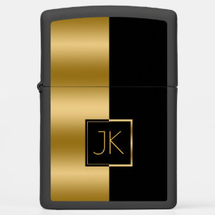 Modern Elegant Black & Gold Geometric Design Zippo Lighter