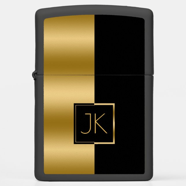 Modern Elegant Black & Gold Geometric Design Zippo Lighter (Front)