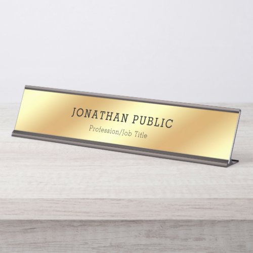 Modern Elegant Black Gold Glamorous Template Desk Name Plate