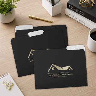 Modern Elegant Black Gold Logo Real Estate File Folder