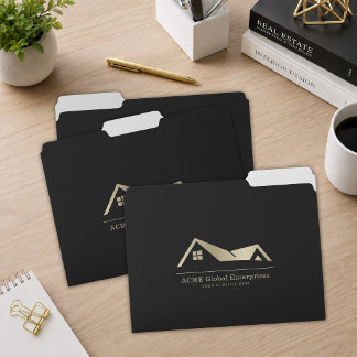 Modern Elegant Black Gold Logo Real Estate File Folder