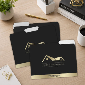Modern Elegant Black Gold Logo Real Estate File Folder