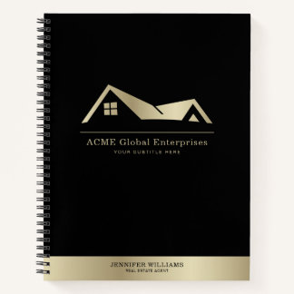 Modern Elegant Black Gold Logo Real Estate Notebook