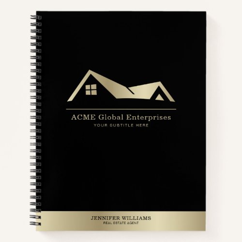 Modern Elegant Black Gold Logo Real Estate Notebook