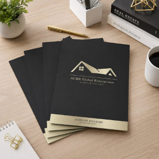 Modern Elegant Black Gold Logo Real Estate Pocket Folder