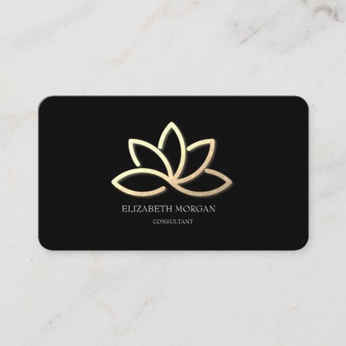 Modern Elegant Black Gold Lotus  Business Card