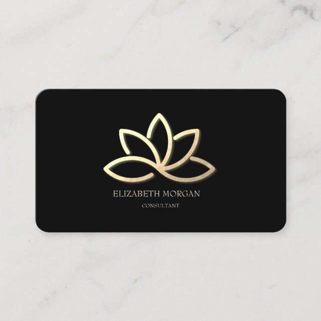 Modern Elegant Black Gold Lotus  Business Card (Front)