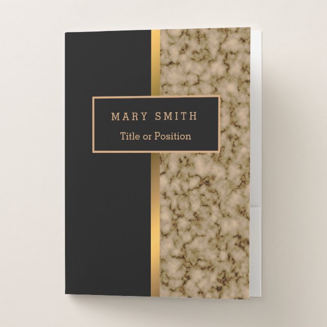 Modern Elegant Black Gold Marble Simple Pocket Folder (Front)