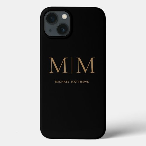  Modern Elegant Black Gold Monogram Initials Name iPhone 13 Case