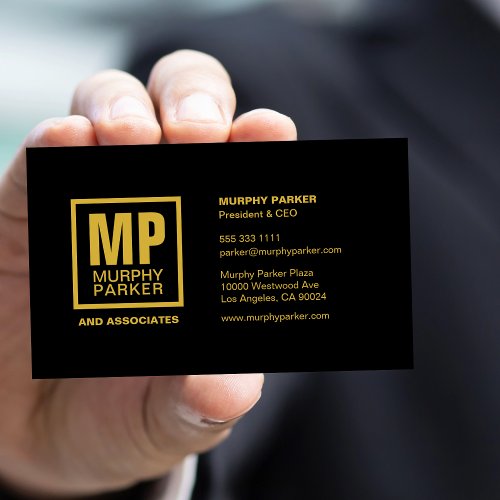 Modern Elegant Black Gold Monogram Logo Business Card