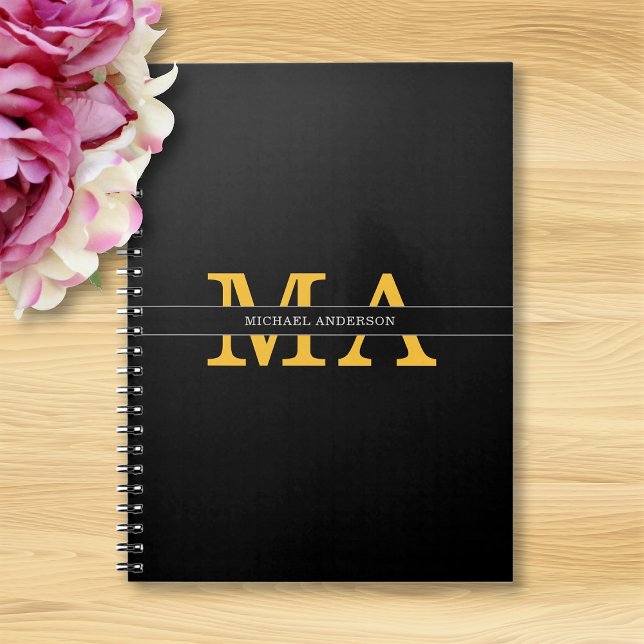 Modern Elegant Black Gold Monogram Name Notebook (Creator Uploaded)
