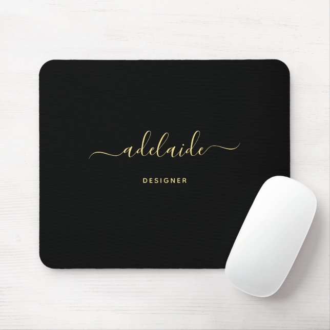 Modern Elegant Black Gold Monogram Script Girly  Mouse Pad (With Mouse)