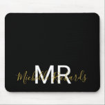 Modern elegant black gold monogram script mouse pad<br><div class="desc">Modern elegant black gold monogram script mouse pad. Simple,  clean monogrammed personalized desk mouse pad with your initials and name. Font and text colors are fully customizable.</div>