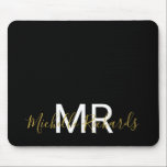 Modern elegant black gold monogram script mouse pad<br><div class="desc">Modern elegant black gold monogram script mouse pad. Simple,  clean monogrammed personalized desk mouse pad with your initials and name. Font and text colors are fully customizable.</div>