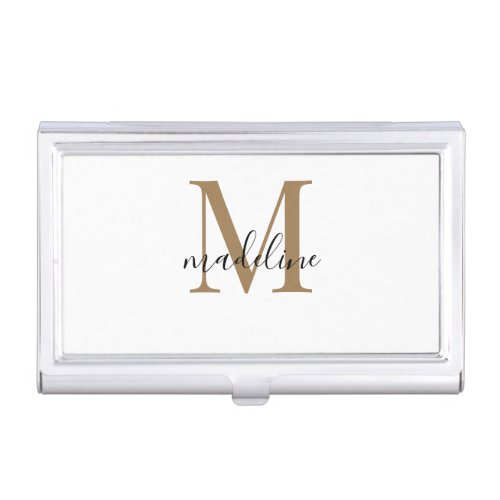 Modern Elegant Black Gold Monogram Script Name Car Business Card Case