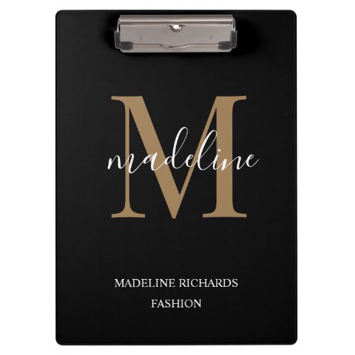 Modern Elegant Black Gold Monogram Script Name  Cl Clipboard