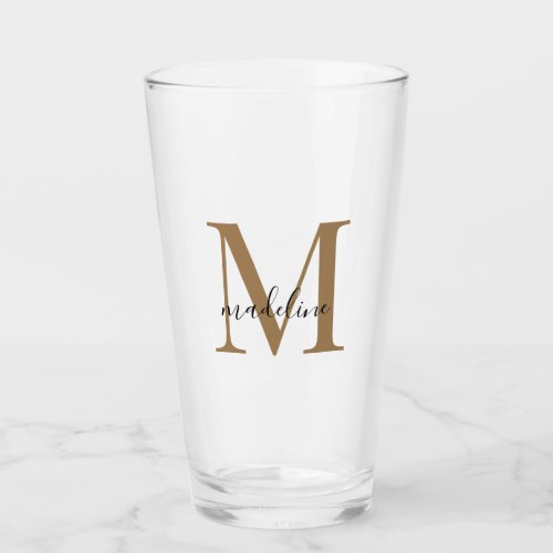 Modern Elegant Black Gold Monogram Script Name   Glass