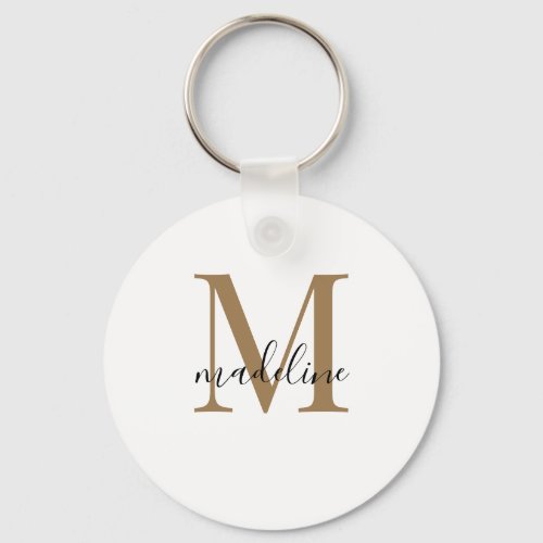 Modern Elegant Black Gold Monogram Script Name  Ke Keychain