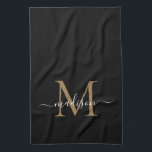 Modern Elegant Black Gold Monogram Script Name Kitchen Towel<br><div class="desc">Modern Stylish Elegant Black Gold Monogram Script Name Kitchen Towel</div>