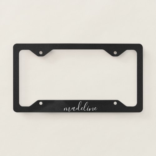 Modern Elegant Black Gold Monogram Script Name   L License Plate Frame