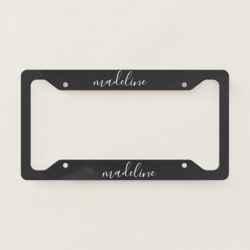 Modern Elegant Black Gold Monogram Script Name   License Plate Frame