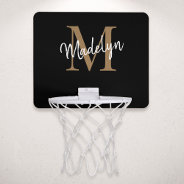 Modern Elegant Black Gold Monogram Script Name Mini Basketball Hoop at Zazzle