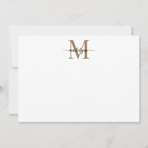 Modern Elegant Black Gold Monogram Script Name   N Note Card